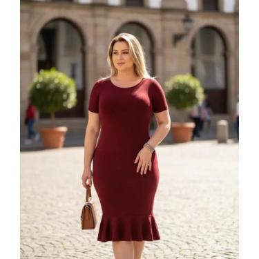 Imagem de Vestido Midi Babado Liso Moda Evangélica Feminina - Miss Flower, Vinho