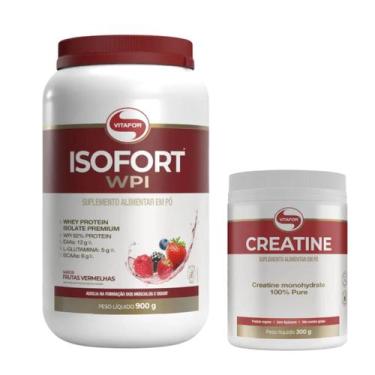 Imagem de Kit 1 Creatina Pura Vitafor + 1 Whey Isolado Isofort Sabor Frutas Verm