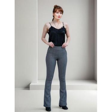 Imagem de Calça Flare Feminina Com Bolso Tecido Jacquard Fino Nubia - RIO 40 GRA
