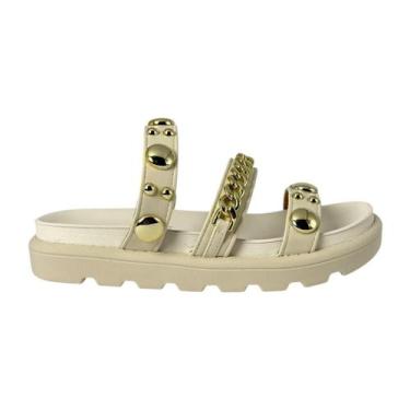 Imagem de Tamanco Feminino Vizzano Flat de Pelica, Branco, Off, 35