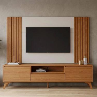 Imagem de Rack com Painel para Tv até 65 Polegadas 237cm X 201cm Ripado 100% Mdf Piazza Naturalle...