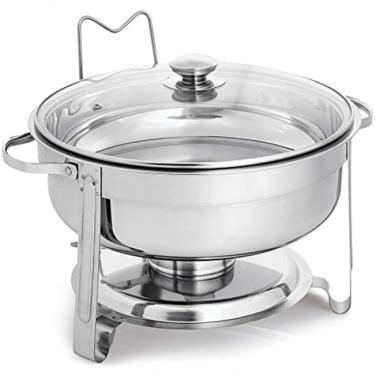 Imagem de Réchaud Redondo RCHD001 para Manter Alimentos Aquecidos Inox e Vidro com Tampa 4L Prata Hauskraft