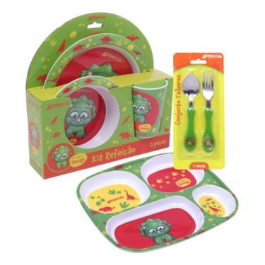 Imagem de Prato Infantil Kit Refeição Conjunto Melamina - Boom , Verde