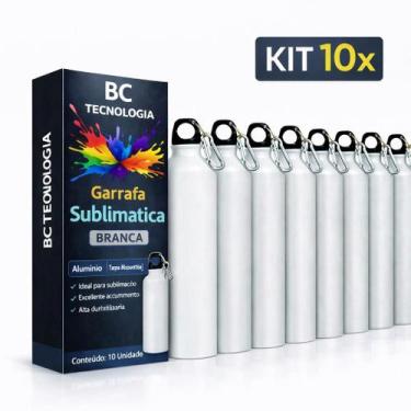 Imagem de Kit 10x Garrafa de Alumínio Branca com Tampa Mosquetão para Sublimação