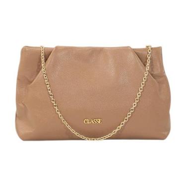 Imagem de Bolsa Feminina Festa Classe Couro Alça Corrente Crossbody, Tan