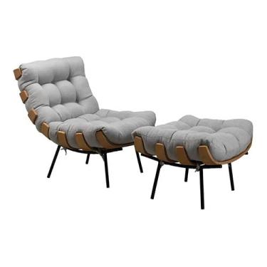 Imagem de Kit Poltrona e Puff Costela para Sala e Quarto Linho Cinza - W&D Decor