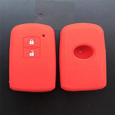 Imagem de WSWJDW Borracha de silicone com 2 botões Porta-chaves do carro inteligente Capa da chave do carro Capa do chaveiro Anel de bolsa para chaves, adequado para Toyota Camry RAV4 Avalon Auris, vermelho