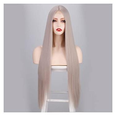Imagem de Perucas femininas peruca sintética peruca longa reta para mulheres, perucas laranja cosplay para mulheres, cabelo natural resistente ao calor, cabelo loiro cinza, perucas de cabelo humano (cor: WL9352-4503, comprimento esticado: 71,12 cm)