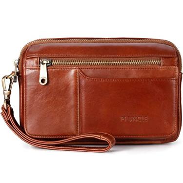 Imagem de Bolsa organizadora de couro masculina com compartimentos para proteção de cartão de crédito, B - Marrom, With Card Slots