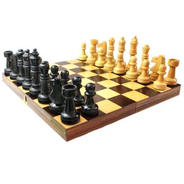 Imagem de Conjunto Oficial para Jogo de Xadrez - Combo com Estojo Marchetado, Rei de 10cm - Cód. 107