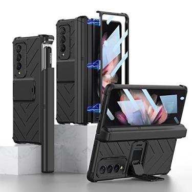 Imagem de For Z Fold 3 Case, Galaxy Z Fold 3 Case with Pen Holder & Built-in Screen Protector, Hinge Protection & Kickstand with Magnetic Protective Heavy Duty Case for Samsung Galaxy Z Fold 3 5G (Black)