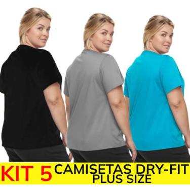 Imagem de Kit 5 Camisetas Dry Fit Plus Size Esportiva Feminina Malha - Wild