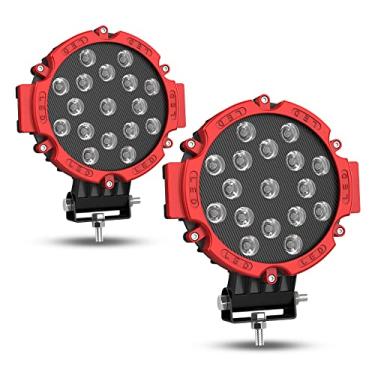 Imagem de AUTOSAVER88 Luzes de LED Offroad redondas de 7 polegadas 51W Luzes de cápsula de LED com suporte de montagem 2 peças Lâmpada de condução de para-choque vermelha Farol de neblina para Offroader, caminhão, carro, ATV, SUV, construção, acampamento, caçadores