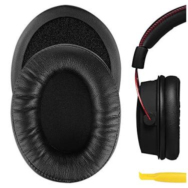 Imagem de Geekria Almofadas auriculares de substituição QuickFit de couro proteico para fones de ouvido HyperX Cloud Alpha Gaming Headpads, peças de reparo de fones de ouvido, peças de reparo de fones de ouvido (preto)
