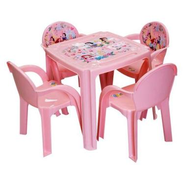 Imagem de Kit Mesa Infantil Com 4 Cadeiras Disney Princesas - Plasútil