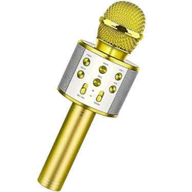 Imagem de huxspoo Microfone de karaokê Bluetooth sem fio, máquina de karaokê recarregável para crianças, alto-falante de microfone portátil profissional para karaokê para casa KTV festa de aniversário