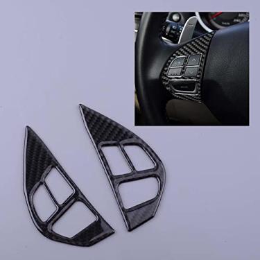 Imagem de MIVLA 1 par de volante de carro guarnição de botão de cobertura decoração de fibra de carbono, para Mitsubishi Lancer Evo 2008 2009 2010 2011 2012-2015