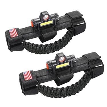 Imagem de sukemichi Puxadores com luz para Jeep Wrangler TJ JK JL YJ Unlimited Rubicon Sahara 2 portas 4 portas Jeep Gladiator JT acessórios, luz de cúpula recarregável, preto, pacote com 2