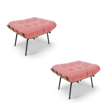 Imagem de Kit 02 Puffs Costela Suede Base Metálica Preto D`Rossi Rose