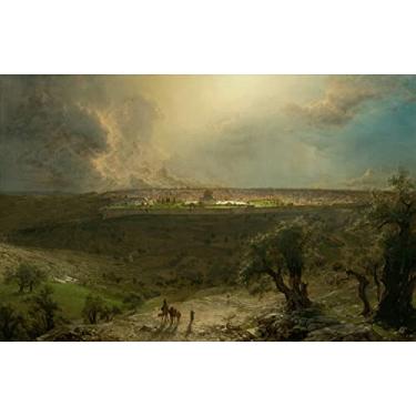 Imagem de Jerusalém Vista do Monte das Oliveiras Cidade Santa Cúpula da Rocha Locais Sagrados Paisagem Israel Pintura de Frederic Edwin Church Repro em Tela"canvas" ou Arte em Papel (Tela "Canvas",