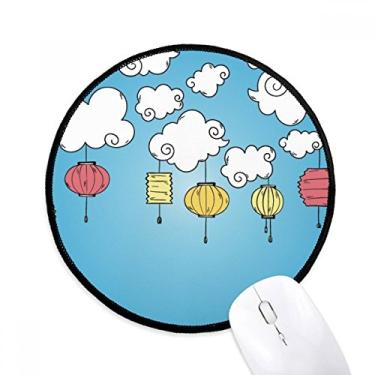 Imagem de Tapete de mouse colorido com estampa de lanterna de nuvem para escritório tapete redondo para computador