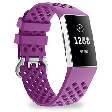 Imagem de MOOKEENONE Pulseira de relógio de 23 mm pulseira pulseira pulseira relógio DIY acessório para Fitbit (Charge 3 4), Mirtilo