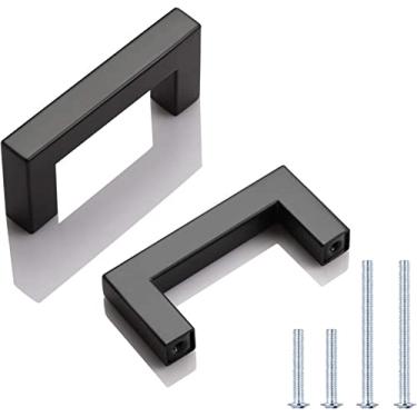 Imagem de KNOBWELL Pacote com 6 puxadores pretos de armário de 6 cm, puxadores e puxadores de armário de cozinha de aço inoxidável, puxadores de gaveta de cômoda, centros de furos 6,3 cm, comprimento total de 6