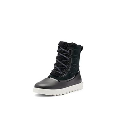 Imagem de SOREL Bota feminina Joan of Arctic Next Lite — Botas de neve impermeáveis de couro e camurça, Preto, sal marinho, 8.5