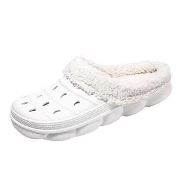 Imagem de YUKTOPA Pantufas unissex para jardim com forro de pele, para inverno, respirável, caminhada, jardim, calçados quentes e antiderrapantes, Branco, 8.5 Women/7.5 Men