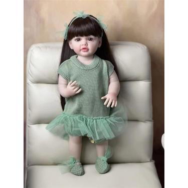 Imagem de KEGUOF Bebe Reborn Realista Menina,bebê Reborn De Silicone Original,longos Cabelos Castanhos Cabelo Feito De Mohair Feito à Mão De Vinil Silicone Sólido Bebe Reborn Realista Recem Nascido,Green