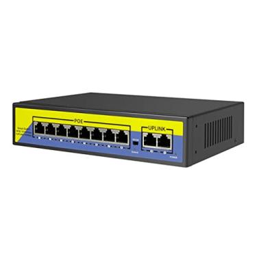 Imagem de 10 Portas Fast Ethernet 10/100Mbps PoE Switch 8 PoE 2 Gigabit Uplink 30W Metal Plug Play Network Switch