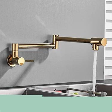 Imagem de Torneira de cozinha dobrável de níquel escovado, montagem na parede, bica giratória dobrável, alça única, torneira de pia de água fria, A5