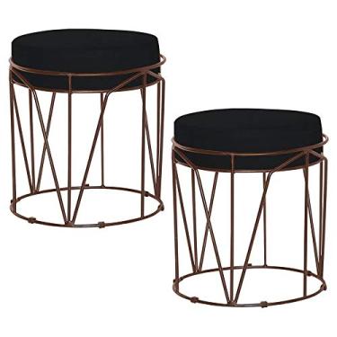 Imagem de Kit 2 Puffs Decorativo Sala de Estar Base Bronze Chloe Veludo Preto - Gran Belo