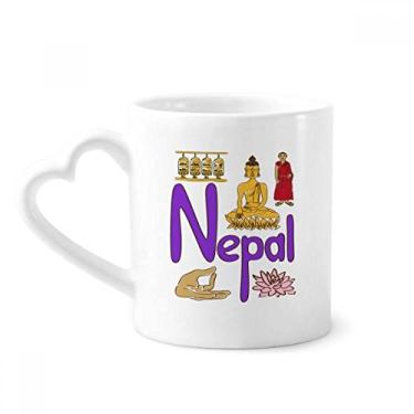 Imagem de Caneca de cerâmica com estampa de marco do Nepal National Symbol, copo de coração de vidro