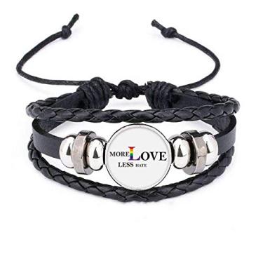 Imagem de DIYthinker Pulseira de couro trançado LGBT com bandeira de arco-íris More Love Less Hate