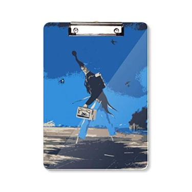 Imagem de Desenho azul fundo grotesco ilustração prancheta pasta bloco de escrita placa de apoio A4