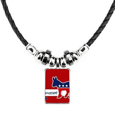 Imagem de DIYthinker Colar democrata com emblema de burro americano, joia de torque, pingente de corda de couro