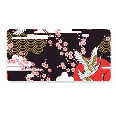 Imagem de DIYthinker Japan Cranes Fuji Sakura Cloud Sun placa de carro decoração de carro acessório de aço inoxidável