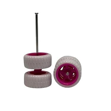 Imagem de Rodas com Pneus de Borracha para Miniaturas 1/64 (Hot Wheels, Maisto, Matchbox, entre outras). (#8 Rodas Pink 5 Raios Pneus Brancos)