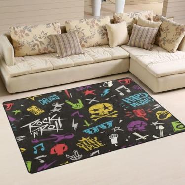 Imagem de Tapete colorido de rocha infinita estilo anos 90 preto 7,5 x 12,7 cm, tapete de brinquedo para cozinha, sala de jogos, sala de estar, decoração de escritório em casa