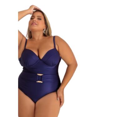 Imagem de Maiô Feminino Liso Plus Size Com Bojo Azul  feminino