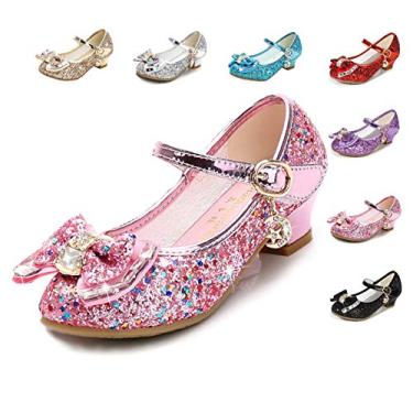 Imagem de ZJBPHL Sapatos femininos de salto baixo flor festa casamento princesa Mary Jane sapatos (bebê/criança pequena/criança grande), Rosa - 01, 12 Little Kid