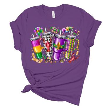 Imagem de Camiseta feminina Mardi Gras Tumbler Cups camiseta manga curta, Roxa, XXG