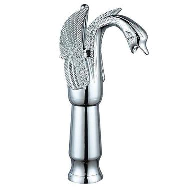 Imagem de Torneira de pia de banheiro em formato de cisne, de latão antigo, com um furo, estilo tradicional, torneira misturadora montada em deck, altura cromada