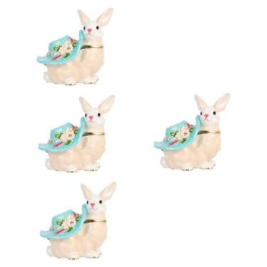 Imagem de Ciieeo 4 Pcs caixa de joias de esmalte ornamento de coelho de mesa pequeno suporte de jóias decoração caixa de joias de animais estátua de coelho Casamento porta-joias chapéu