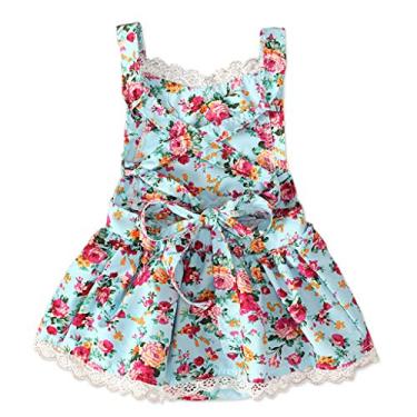 Imagem de Vestido de verão para bebês floral frente única renda infantil macacão estampado para meninas vestido e saia collant de balé para meninas, Azul, 6-12 Meses