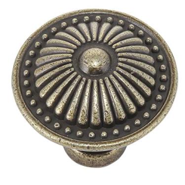 Imagem de trust4care Pacote com 5 puxadores de armário de cozinha de latão antigo escovado, puxadores redondos vintage de ouro para porta de armário, padrão de explosão de sol bronze envelhecido