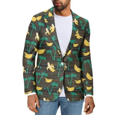 Imagem de Sprowallow Blazer masculino casual com um botão, casaco esportivo slim fit, lapela notched, blazer, jaqueta leve para negócios, Listras bananas, X-Large