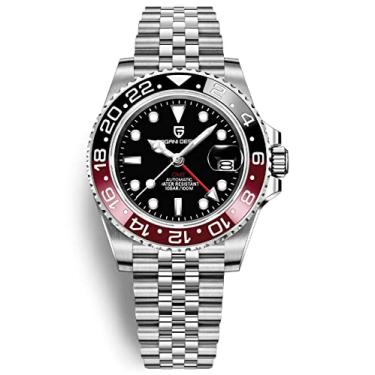 Imagem de Pagani Design PD-1662 GMT Relógio masculino de 40 mm, movimento mecânico automático, data analógica, vidro de safira sintético luminoso, aço inoxidável, 100 m, resistente à água, 5 Preto, vermelho, Lazer, moda, viagens. Piloto, mergulho, mergulhador, esportes, negócios, presente de dia dos namorados