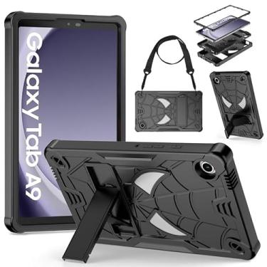Imagem de DETUOSI Capa infantil para tablet Samsung Galaxy Tab A9 22.1 cm 2023 (SM-X110/X115/X117) com alça de ombro, 3 camadas, híbrida, resistente, à prova de choque, capa protetora de visualização em 4